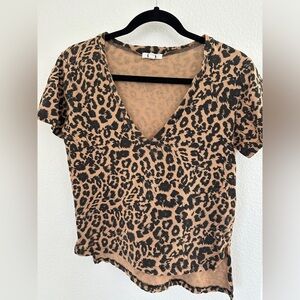 LNA Leopard Print V-neck T-shirt